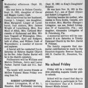 Obituary Robert Livingston 1982